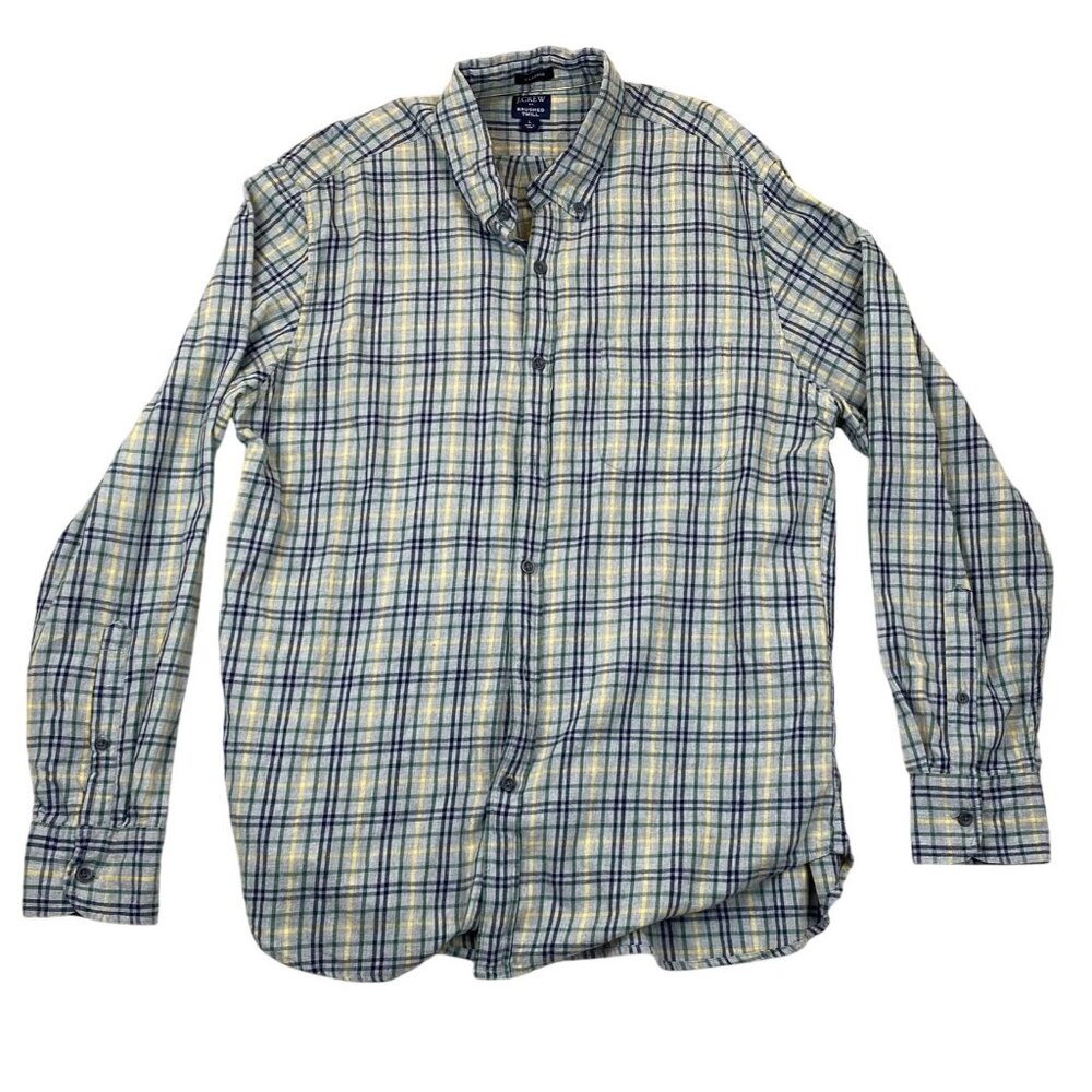 J.Crew Classic Brushed Twill Flannel Shirt Men's Large L Plaid Long Sleeve FA22